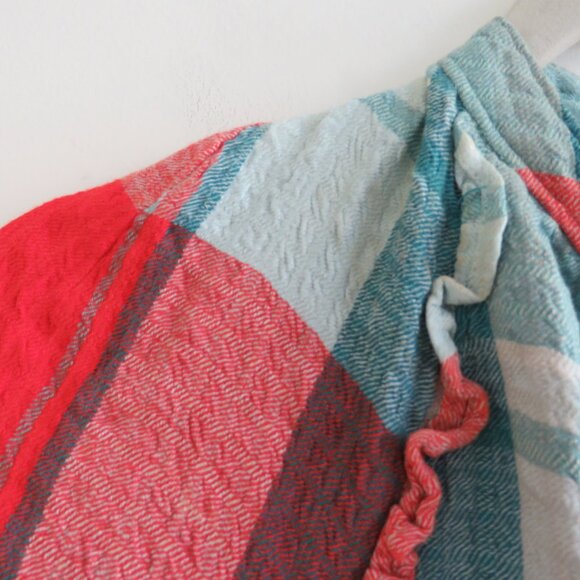 ANTHROPOLOGIE PILCRO Breezy Button Down Buffalo Plaid Seersucker Shirt Blouse - Picture 7 of 12